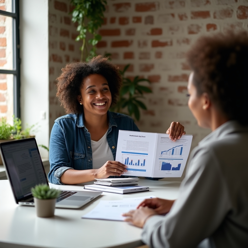 Individual consultation session at a modern desk with economic documents