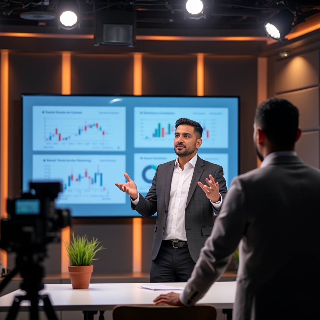 Live webinar session with presenter explaining economic charts to online participants
